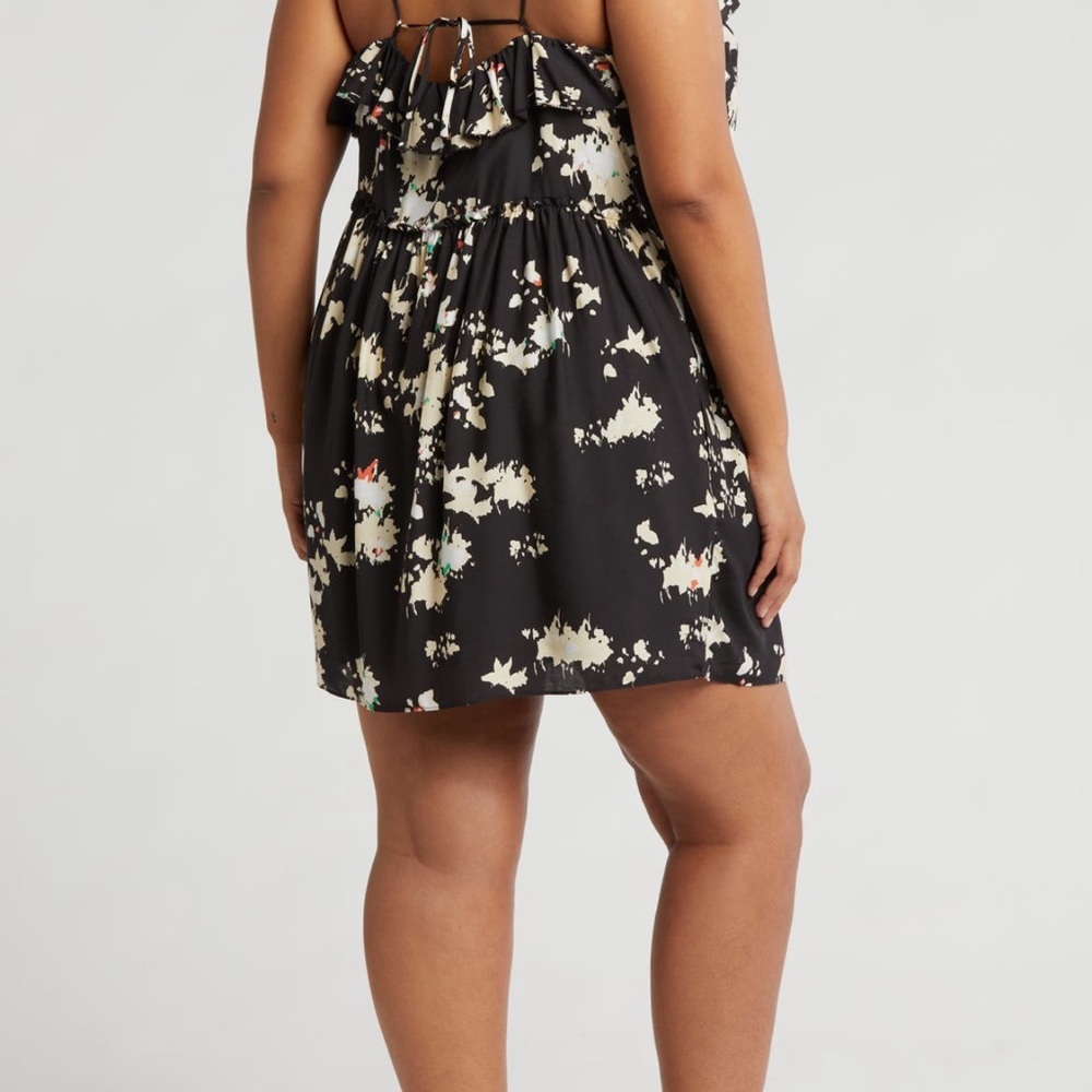 Joie Black/White Floral Mini Summer Ruffle Dress Spaghetti Strap Plus Size 4X - Picture 2 of 14